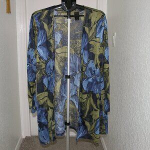 D & Co. women's Open Front Cardigan multi color Blues and Greens Size 2X